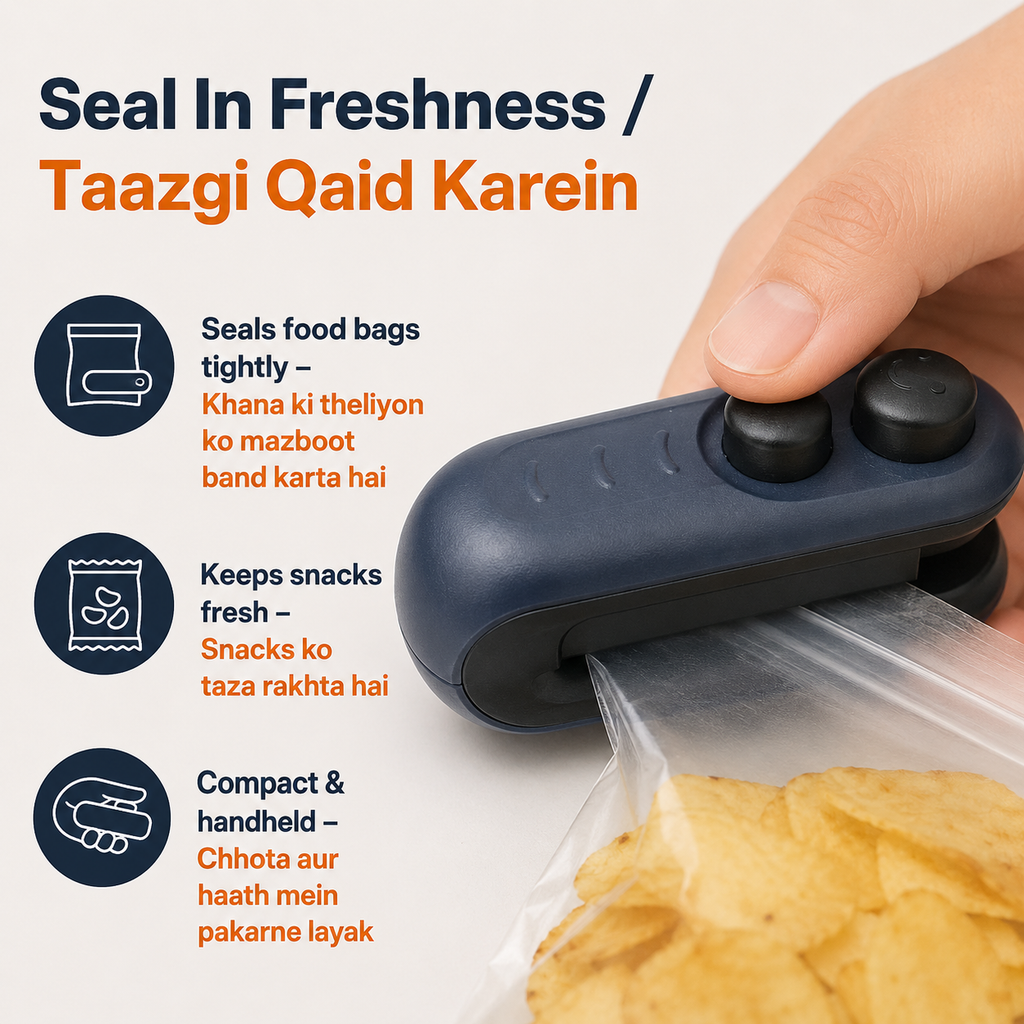 Compact handheld bag sealer for chips packets and kitchen food bags Pakistan