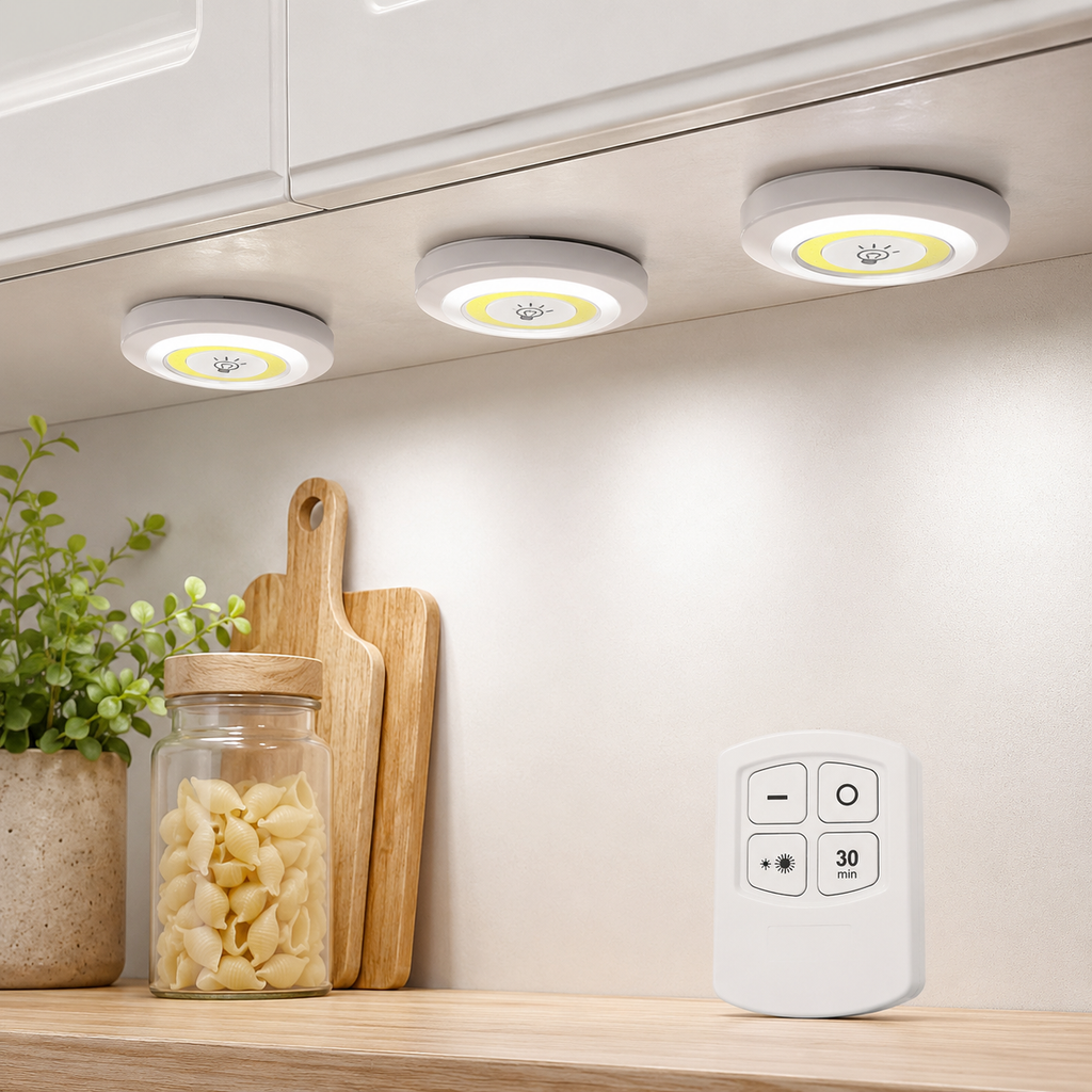 LED Light with Remote – Set of 3 Wireless Puck Lights