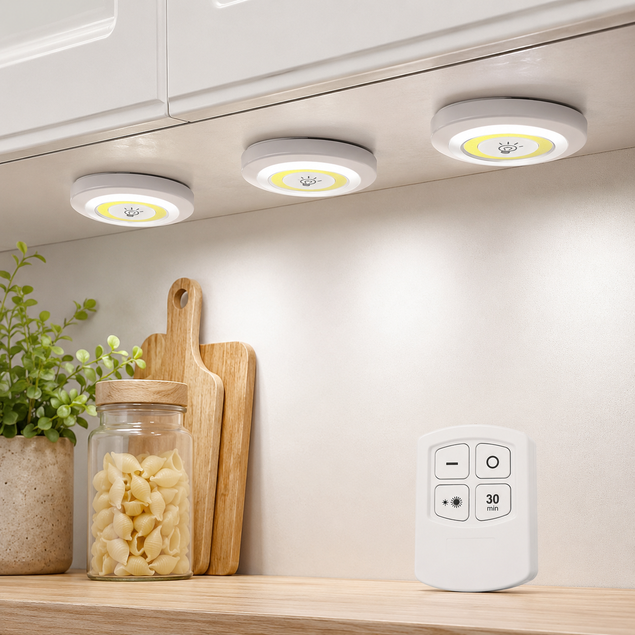 LED light set of 3 wireless puck lights with remote for kitchen and cabinets Pakistan