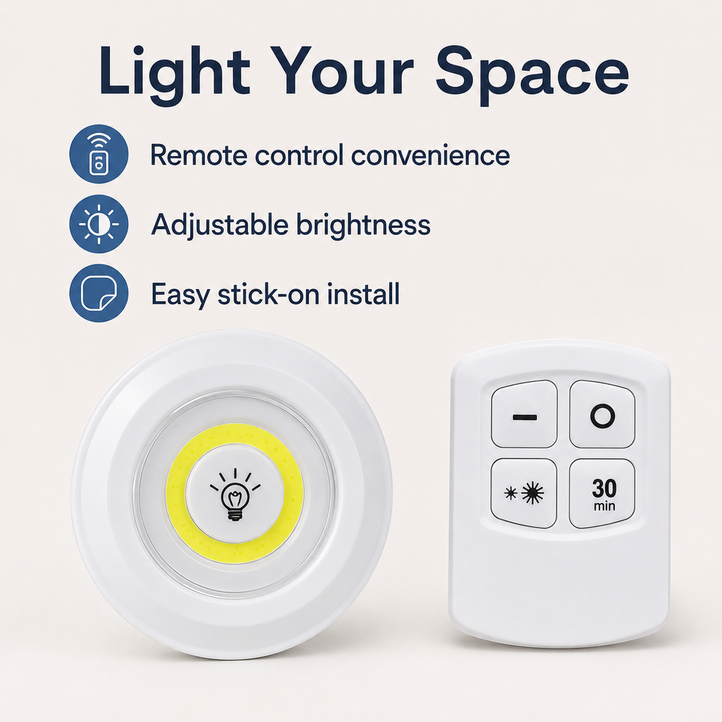 LED Light with Remote – Set of 3 Wireless Puck Lights