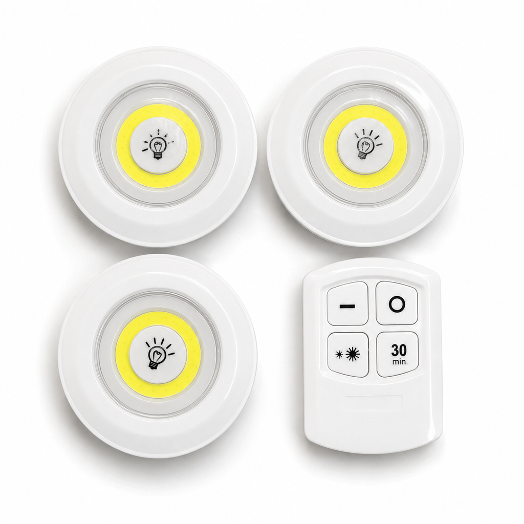 LED Light with Remote – Set of 3 Wireless Puck Lights