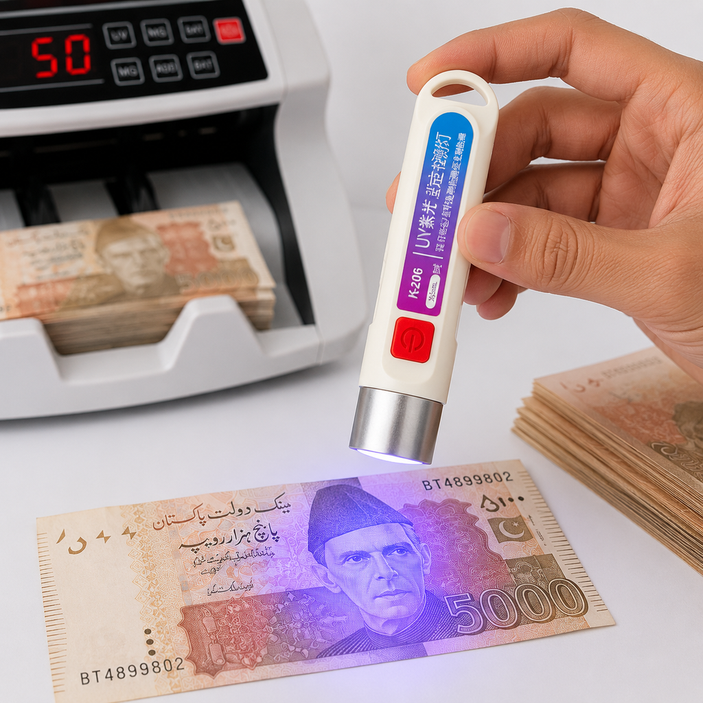 UV torch for note checking portable currency detector light for shops Pakistan