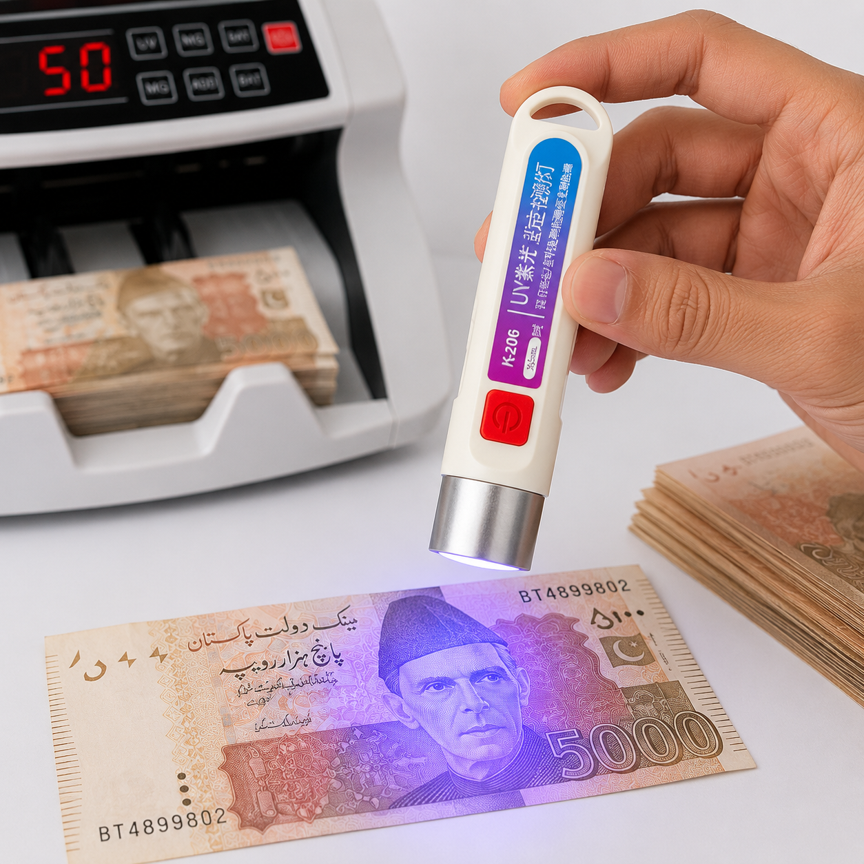 UV torch for note checking portable currency detector light for shops Pakistan